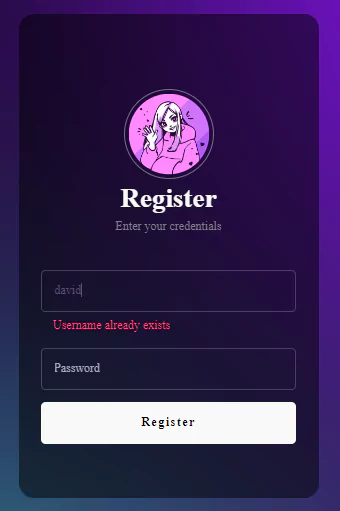 register form with username availability checker