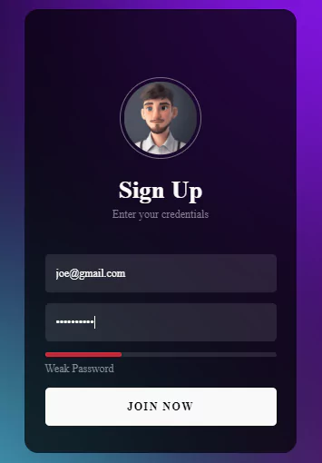 signup form with password strength indicator